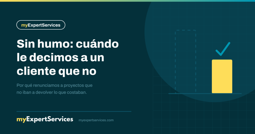 Comparación entre una barra prometida en línea discontinua y una barra real sólida en amarillo, marca MyExpertServices