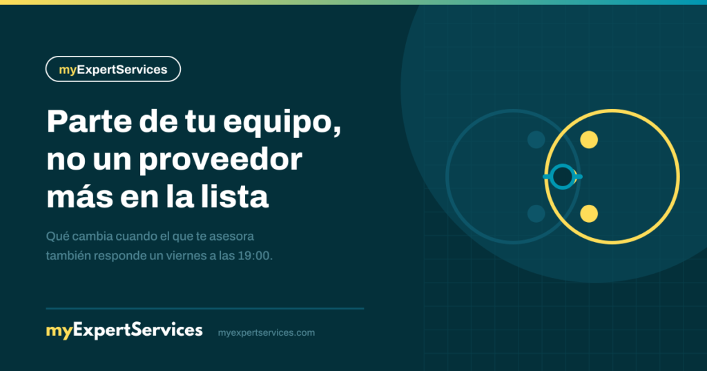 Dos círculos que se solapan compartiendo un núcleo común, en amarillo y turquesa, marca MyExpertServices