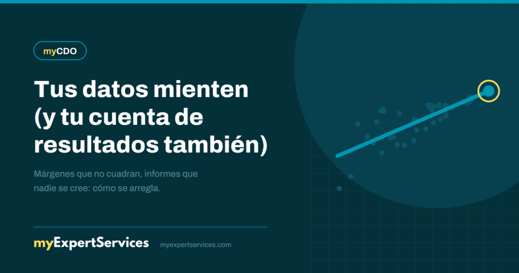 Puntos dispersos que convergen en una línea ascendente turquesa, marca myCDO