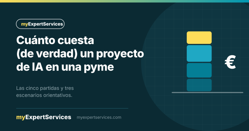 Barra de coste apilada con cuatro tramos en amarillo y turquesa, marca MyExpertServices